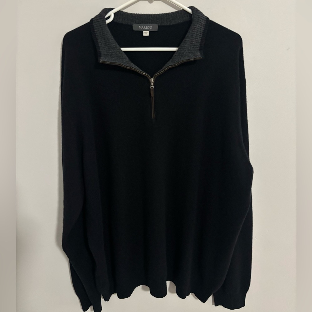MARIO’S Men's Zip-Up Sweater in Black and Gray 100% Cashmere XXL